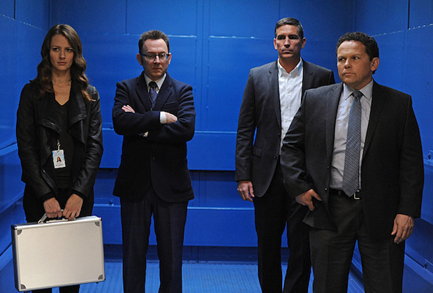 "If-Then-Else" -- Samaritan launches a cyber-attack on the stock exchange, leaving the team with no choice but to embark on a possible suicide mission in a desperate attempt to stop a global economic catastrophe, on PERSON OF INTEREST, Tuesday, Jan. 6 (10:01-11:00 PM ET/PT) on the CBS Television Network. Pictured left to right: Amy Acker, Michael Emerson, Jim Caviezel and Kevin Chapman Photo: JoJo Whilden/Warner Bros. Entertainment Inc. é 2014 WBEI. All rights reserved.